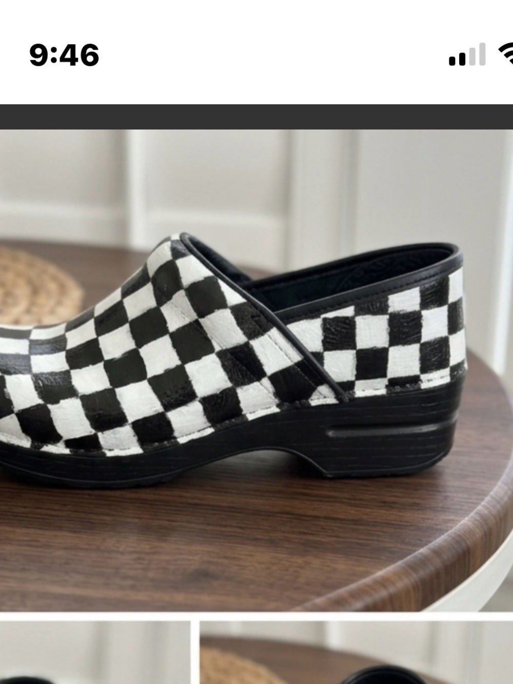 Dansko Black and White HAND PAINTED Checkered Clogs
